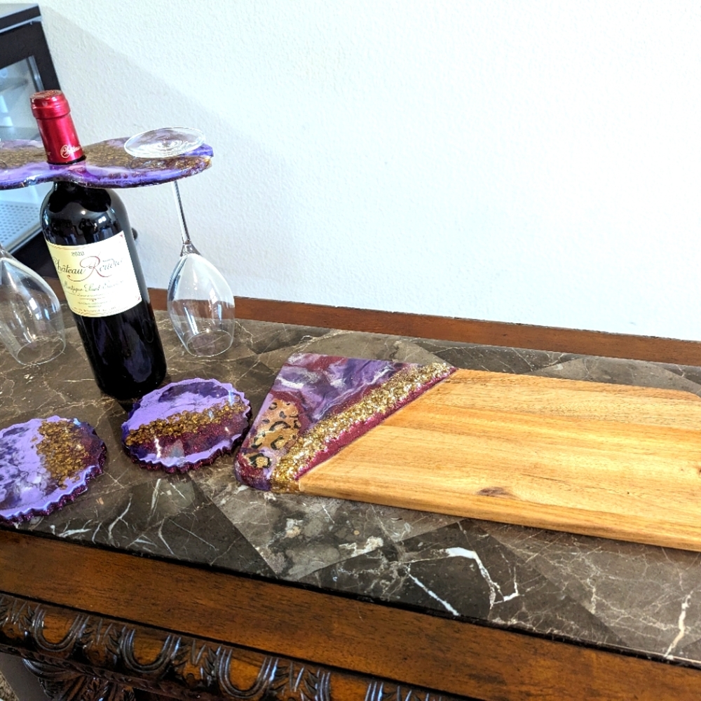 Charcuterie Board, Wine Glass Holder & Coasters